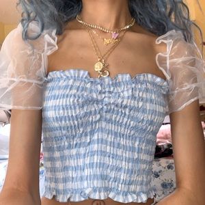 ❀ Off the Shoulder Unique Gingham Cloud Top ❀